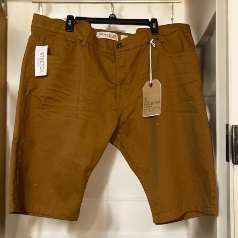 Evolution In Design Men's Denim Bermuda Chino Jean Shorts Size 42 Brown Tan Slim
